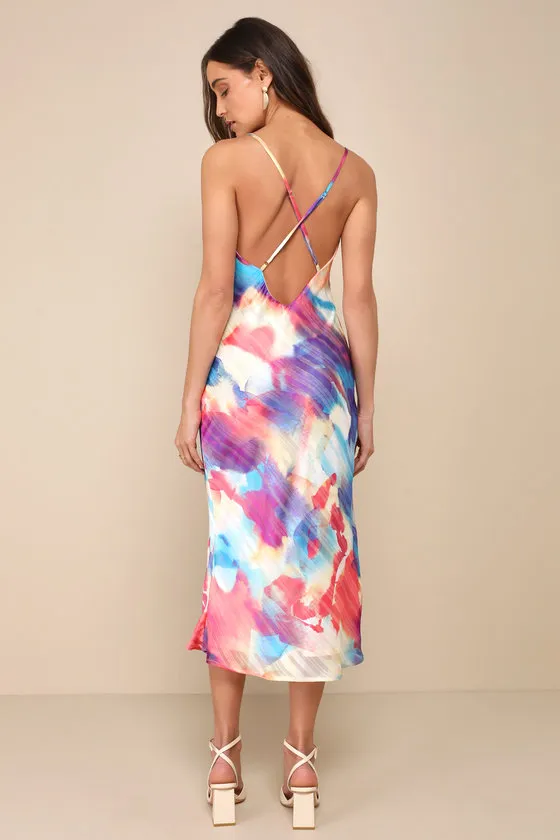 Constant Sensation Blue Multi Abstract Print Lurex Midi Dress sold by Lulus product image thumbnail 2