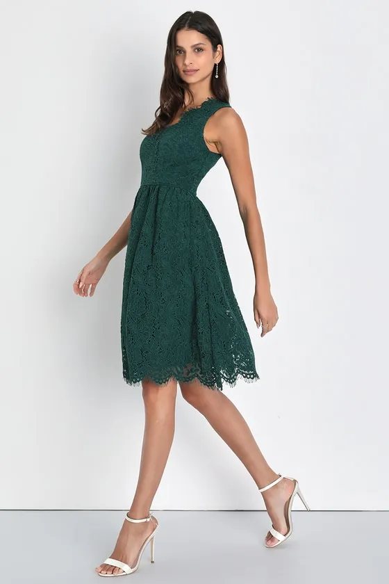 Love Swept Emerald Green Lace Midi Skater Dress With Pockets sold by Lulus