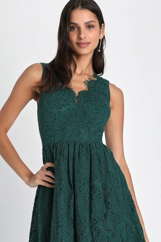 Love Swept Emerald Green Lace Midi Skater Dress With Pockets sold by Lulus product image thumbnail 3