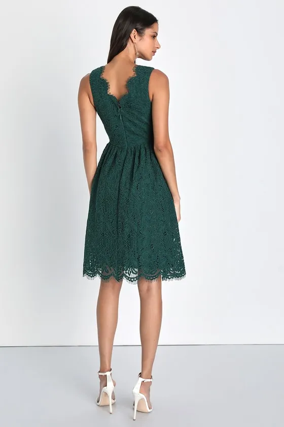 Love Swept Emerald Green Lace Midi Skater Dress With Pockets sold by Lulus product image thumbnail 4