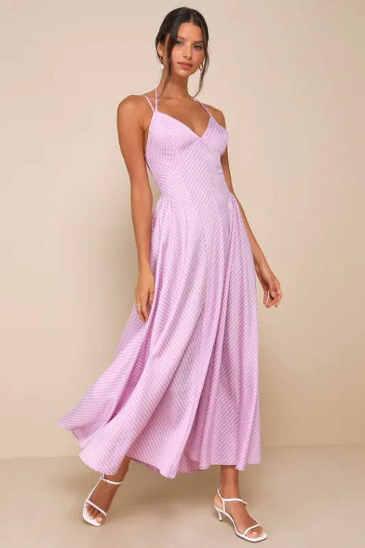 Immaculate Perfection Lilac Striped Double Strap Midi Dress sold by Lulus
