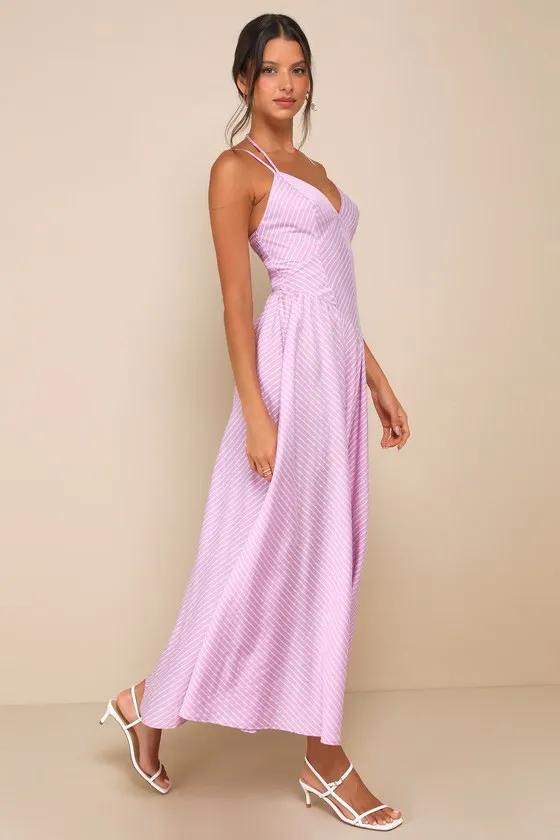 Immaculate Perfection Lilac Striped Double Strap Midi Dress sold by Lulus product image thumbnail 3