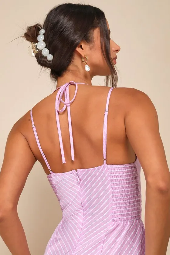 Immaculate Perfection Lilac Striped Double Strap Midi Dress sold by Lulus product image thumbnail 4