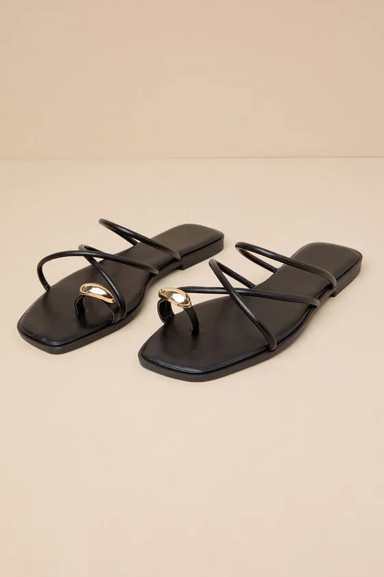 Darian Black Strappy Slide Sandals sold by Lulus product image thumbnail 2