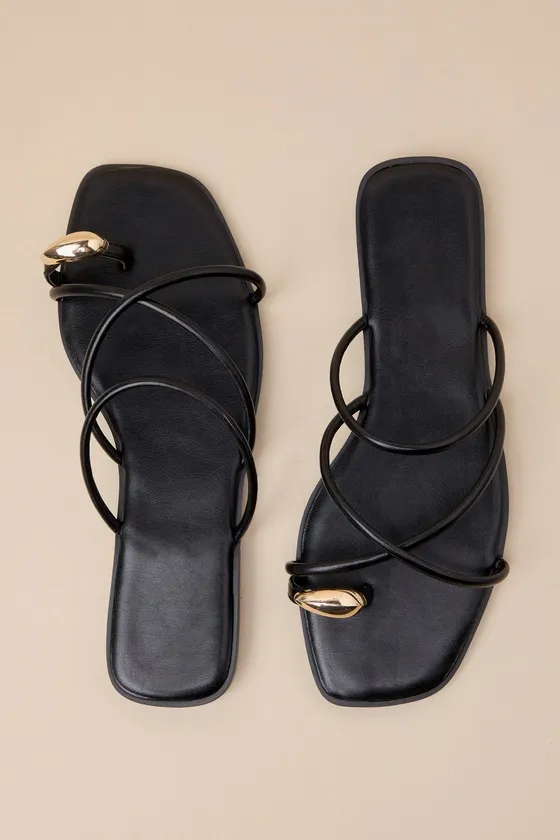 Darian Black Strappy Slide Sandals sold by Lulus product image thumbnail 3