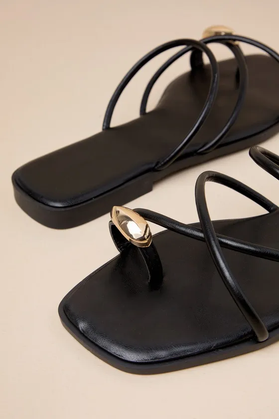 Darian Black Strappy Slide Sandals sold by Lulus product image thumbnail 4