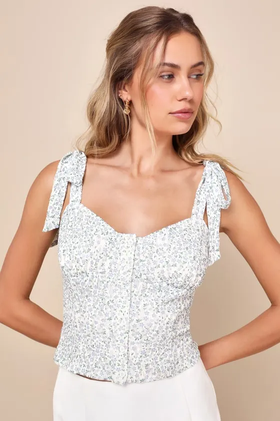 Casual Sweetness Ivory Floral Lace Button-Front Tie-Strap Top sold by Lulus
