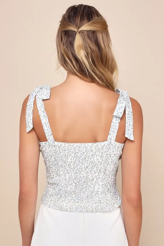 Casual Sweetness Ivory Floral Lace Button-Front Tie-Strap Top sold by Lulus product image thumbnail 3