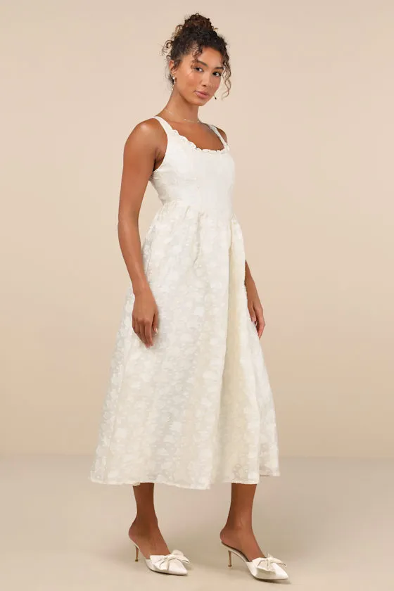 Immaculate Elegance Cream Jacquard Lace-Up Midi Dress sold by Lulus product image thumbnail 2