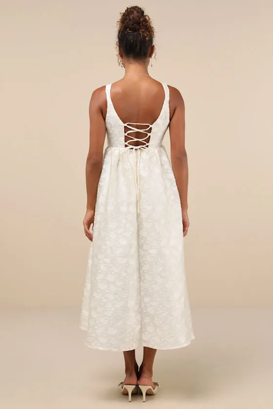 Immaculate Elegance Cream Jacquard Lace-Up Midi Dress sold by Lulus product image thumbnail 3