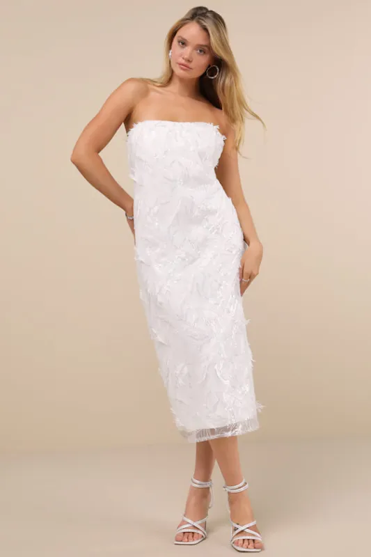 Brilliant Arrival White Strapless Sequin Midi Dress sold by Lulus