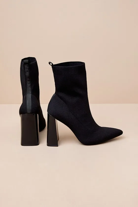 Feliciaa Black Ribbed Knit Pointed-Toe Sock Boots sold by Lulus product image thumbnail 2