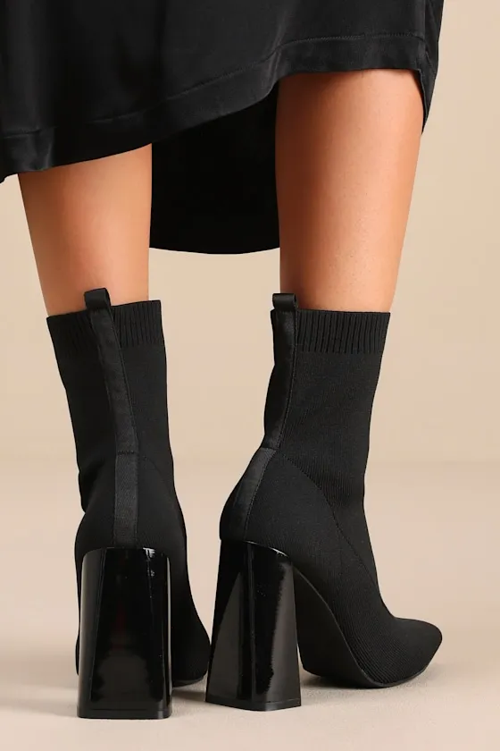 Feliciaa Black Ribbed Knit Pointed-Toe Sock Boots sold by Lulus product image thumbnail 3