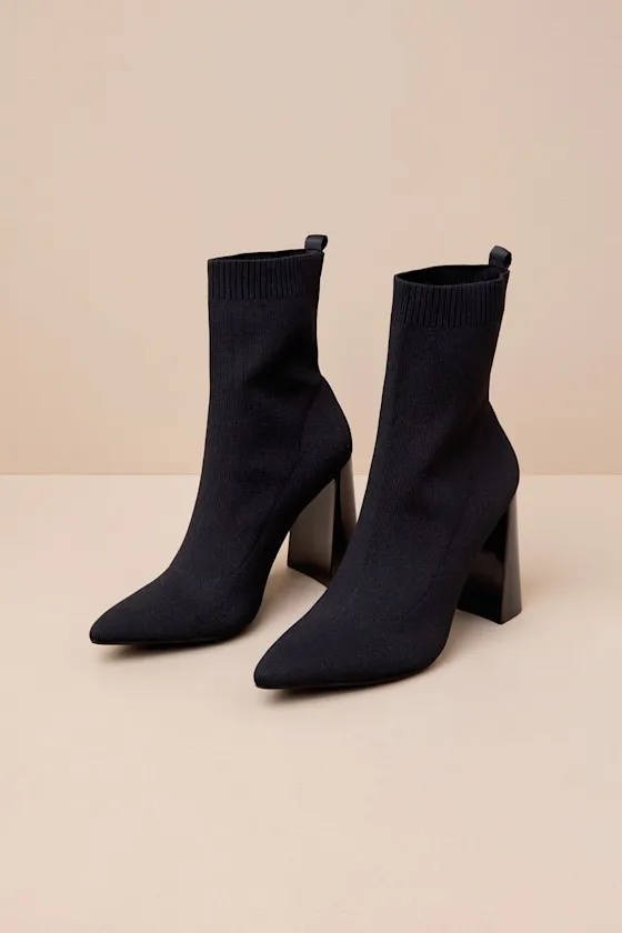 Feliciaa Black Ribbed Knit Pointed-Toe Sock Boots sold by Lulus product image thumbnail 4