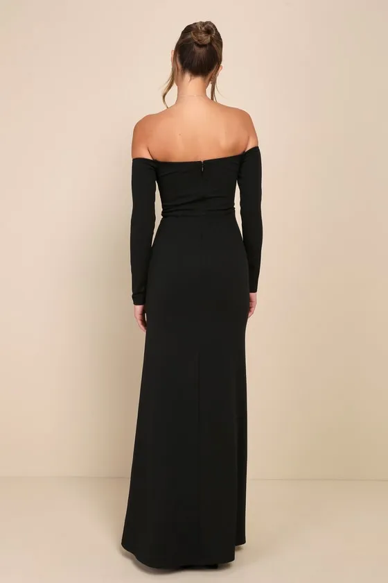 Alluring Sophistication Black Off-the-Shoulder Maxi Dress sold by Lulus product image thumbnail 2