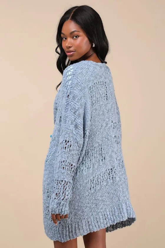Crochet it Ain't So Slate Blue Oversized Cardigan Sweater sold by Lulus product image thumbnail 2