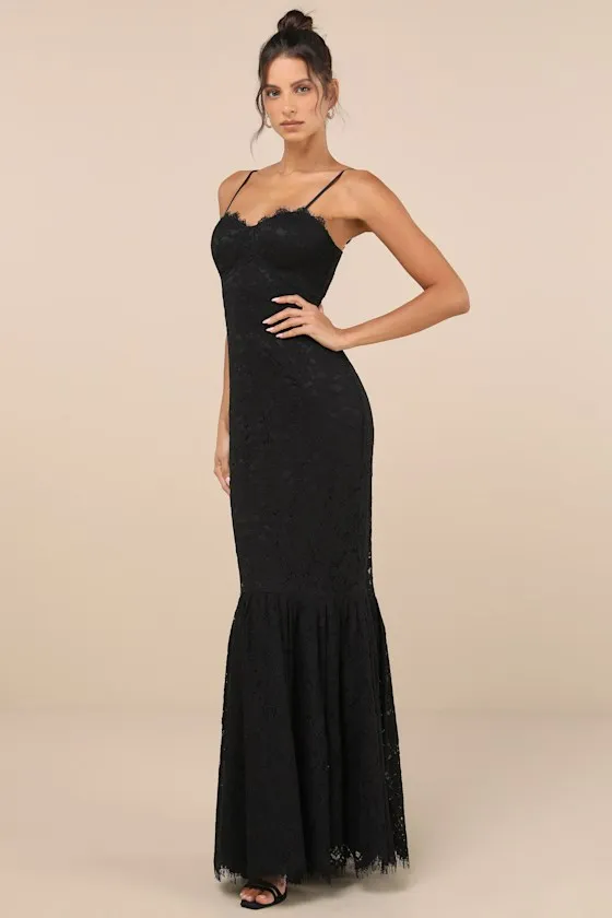 Instinctively Stunning Black Lace Bustier Trumpet Maxi Dress sold by Lulus product image thumbnail 2