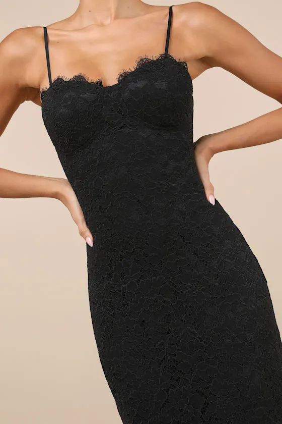 Instinctively Stunning Black Lace Bustier Trumpet Maxi Dress sold by Lulus product image thumbnail 4