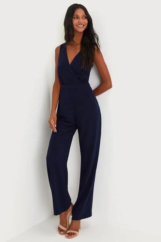 Kiska Navy Blue Lace Wide-Leg Jumpsuit sold by Lulus