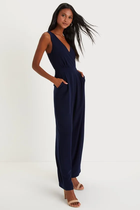 Kiska Navy Blue Lace Wide-Leg Jumpsuit sold by Lulus product image thumbnail 3