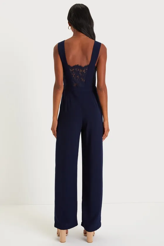 Kiska Navy Blue Lace Wide-Leg Jumpsuit sold by Lulus product image thumbnail 4