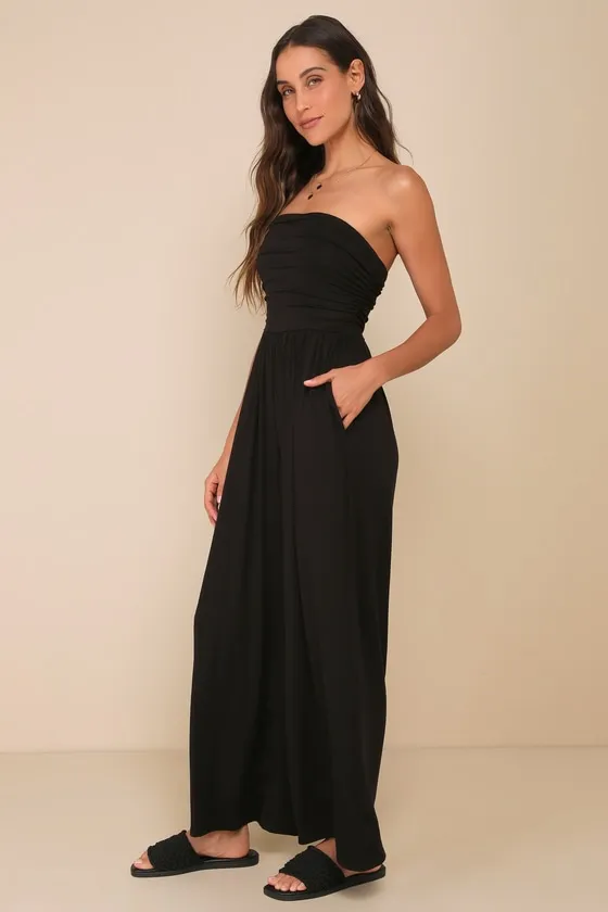 Flirty Posture Black Jersey Knit Strapless Jumpsuit sold by Lulus product image thumbnail 3