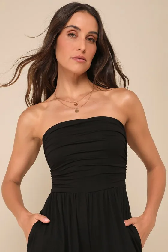 Flirty Posture Black Jersey Knit Strapless Jumpsuit sold by Lulus product image thumbnail 4