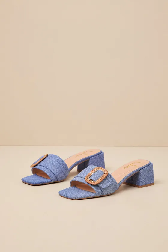 Calendre Denim Buckle Low Heel Slide Sandals sold by Lulus product image thumbnail 3
