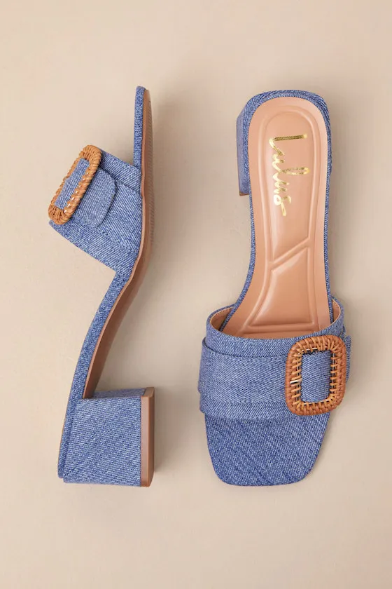 Calendre Denim Buckle Low Heel Slide Sandals sold by Lulus product image thumbnail 4