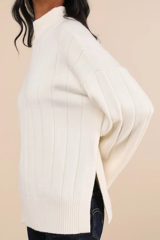 Seasonal Snuggles Ivory Ribbed Mock Neck Pullover Sweater sold by Lulus product image thumbnail 2