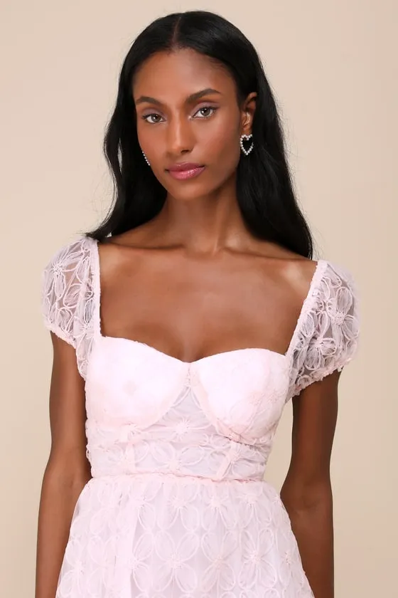 Exceedingly Elegant Pink Floral Applique Bustier Midi Dress sold by Lulus product image thumbnail 4