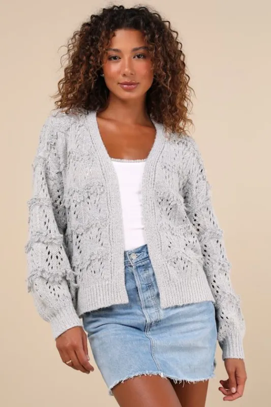 Cutest Coziness Grey Textured Balloon Sleeve Cardigan Sweater sold by Lulus