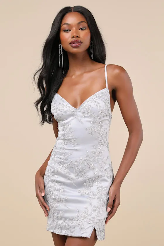 Blissful Blossoms Silver Sequin Backless Mini Dress sold by Lulus