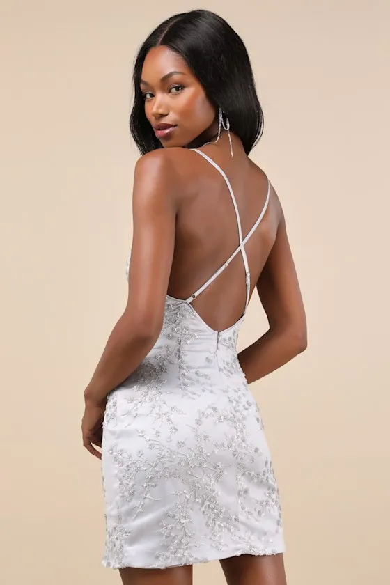 Blissful Blossoms Silver Sequin Backless Mini Dress sold by Lulus product image thumbnail 2
