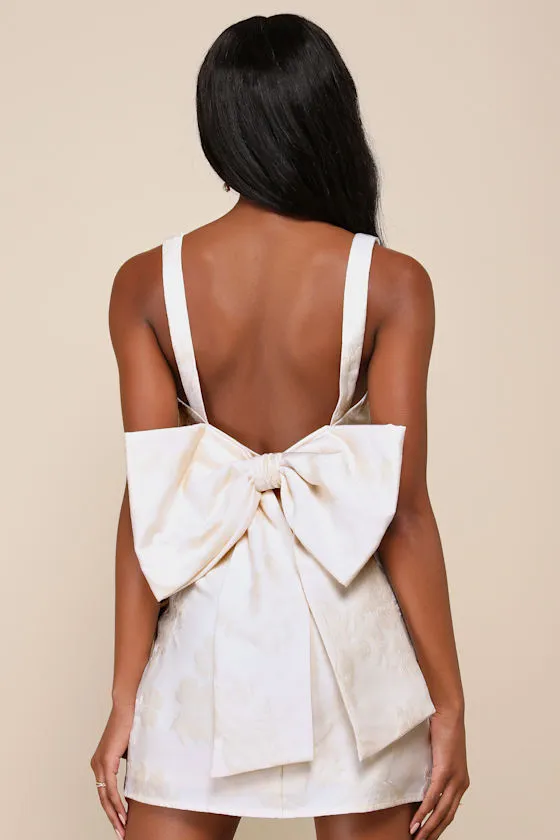 Flirtatious Poise Ivory Jacquard Bow Back Mini Dress sold by Lulus product image thumbnail 2