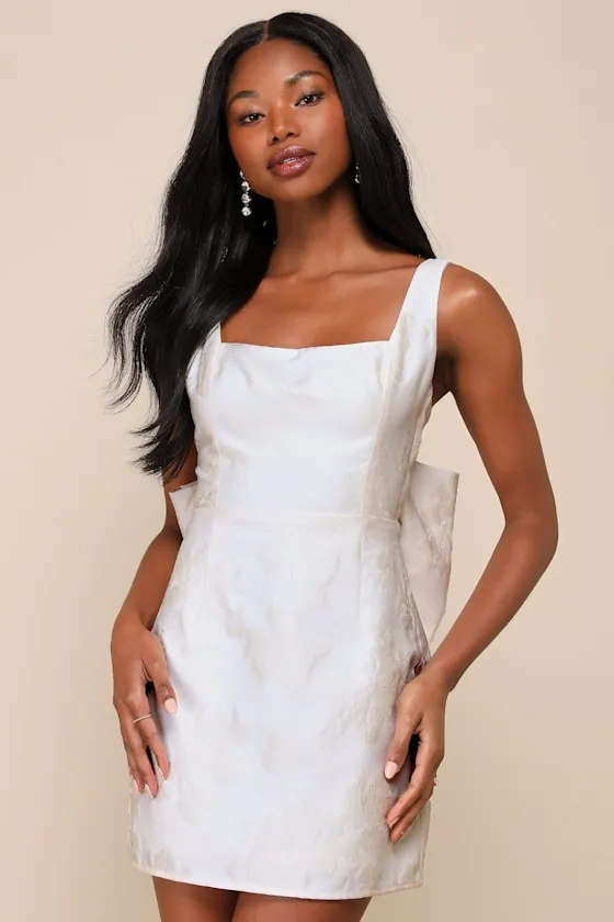 Flirtatious Poise Ivory Jacquard Bow Back Mini Dress sold by Lulus product image thumbnail 3