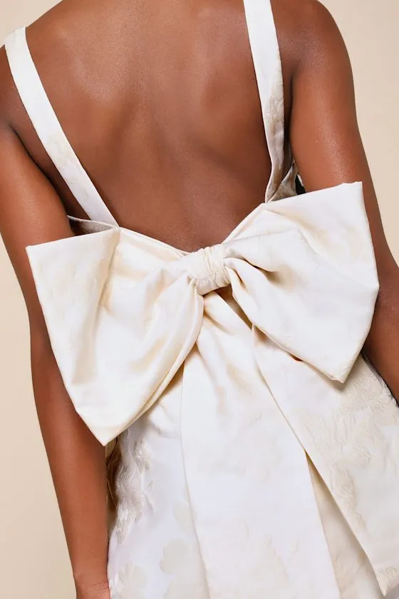 Flirtatious Poise Ivory Jacquard Bow Back Mini Dress sold by Lulus product image thumbnail 4