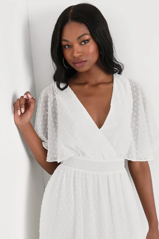 Transcendent Class White Swiss Dot Flutter Sleeve Midi Dress sold by Lulus product image thumbnail 2