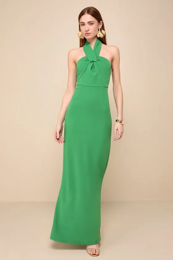 Mesmerizing Perfection Green Halter Neck Backless Maxi Dress sold by Lulus