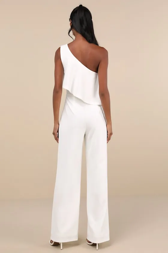 Flawless Vibes White One-Shoulder Tiered Wide-Leg Jumpsuit sold by Lulus product image thumbnail 3