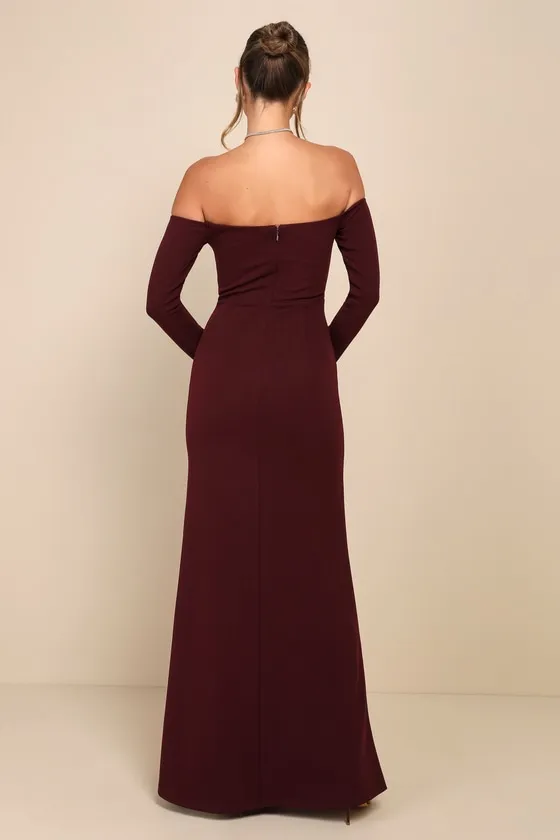 Alluring Sophistication Dark Plum Off-the-Shoulder Maxi Dress sold by Lulus product image thumbnail 3