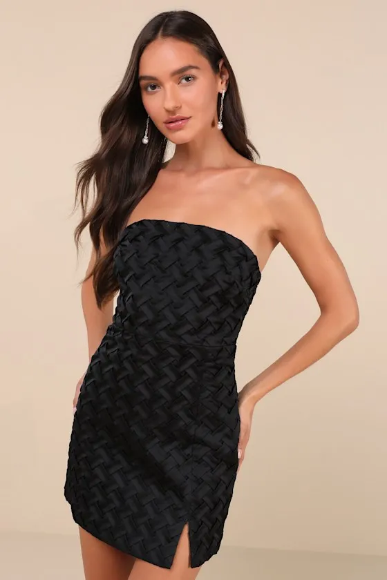 Modern Event Black Woven Texture Strapless Bodycon Mini Dress sold by Lulus