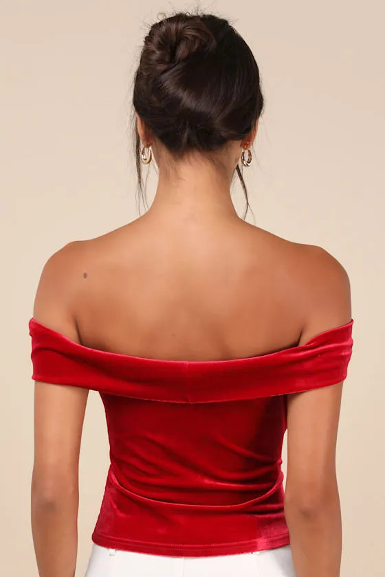 Ideal Attraction Red Velvet Off-the-Shoulder Top sold by Lulus product image thumbnail 2