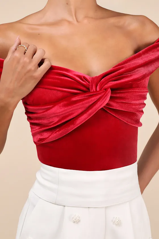 Ideal Attraction Red Velvet Off-the-Shoulder Top sold by Lulus product image thumbnail 4