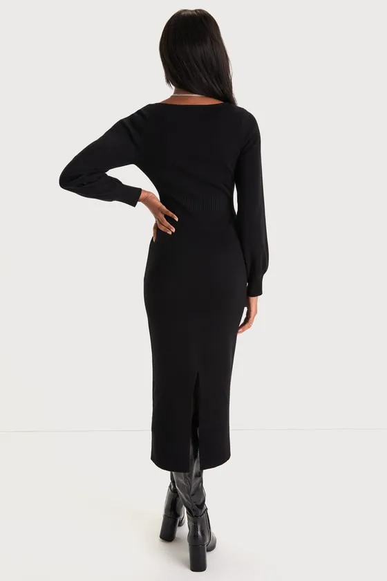 Sweater Life Black Balloon Sleeve Midi Sweater Dress sold by Lulus product image thumbnail 2