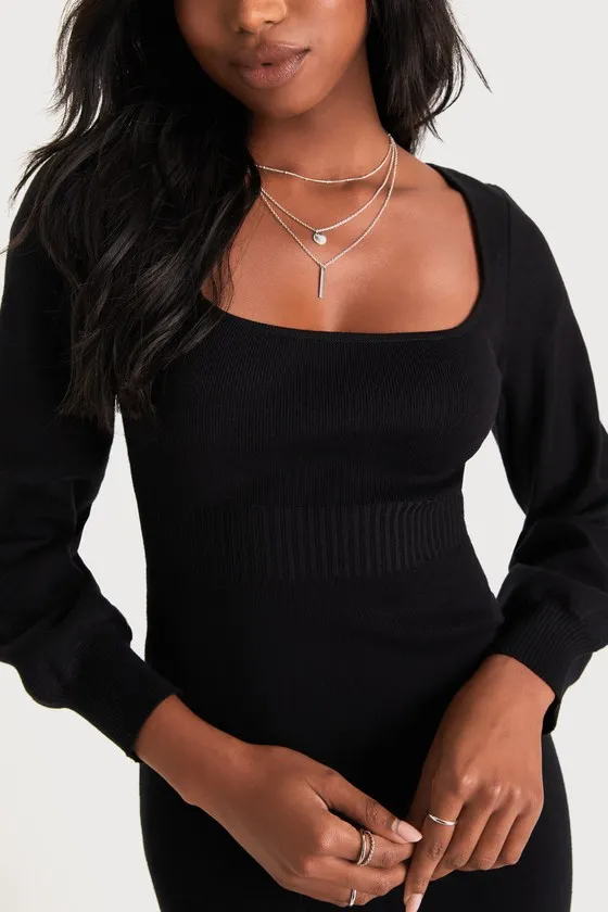 Sweater Life Black Balloon Sleeve Midi Sweater Dress sold by Lulus product image thumbnail 3