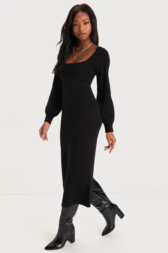 Sweater Life Black Balloon Sleeve Midi Sweater Dress sold by Lulus product image thumbnail 4