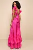 Pristine Glow Magenta Pink Ruffled Tie-Back Maxi Dress sold by Lulus