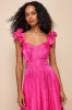 Pristine Glow Magenta Pink Ruffled Tie-Back Maxi Dress sold by Lulus