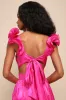 Pristine Glow Magenta Pink Ruffled Tie-Back Maxi Dress sold by Lulus